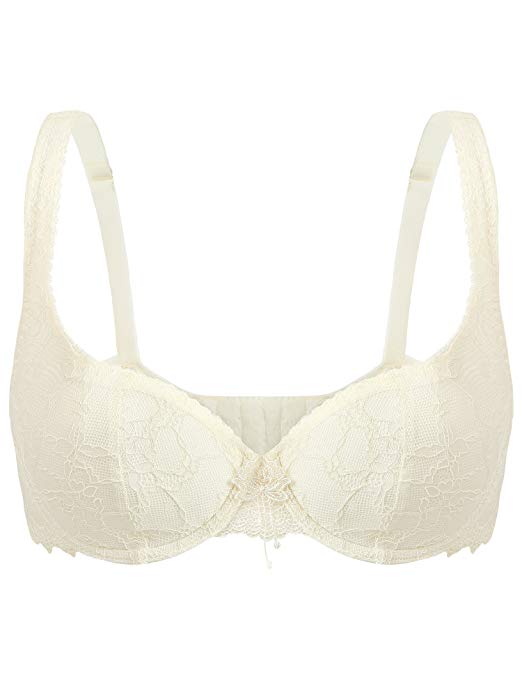 WingsLove Women's Underwire Bra Comfort Lace Bra for Everyday Floral Cotton Cup Bras