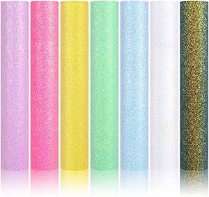 TECKWRAP Glitter Adhesive Vinyl 12"x12" 7 Sheets/Pack Permanent Shimmer Vinyl Sheets for DIY Home Décor, Party Crafts, Craft Cutters, DIY Projects, Party Decorations