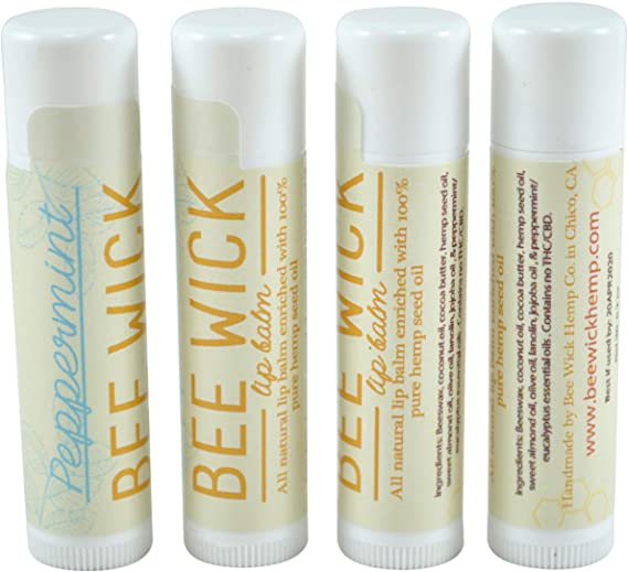 Bee Wick Lip Balm- 4 Pack- Hemp Lip Balm Made with Beeswax and Hemp Seed Oil (Peppermint (Pack of 4))