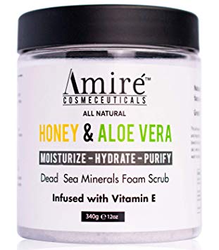 Dead Sea Minerals Foam Exfoliating Body Scrub with Honey and Aloe Vera, Moisturize, Hydrate, and Purify your Skin, Infused with Vitamin E, Great to Reduce Severity of Acne Breakouts