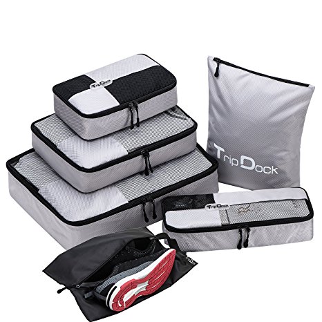 TripDock Packing Cubes 6 Set Luggage Packing Organizers Lightweight Travel Cubes with Laundry and Shoe Bag