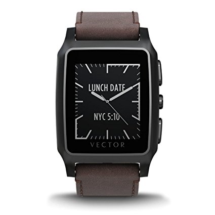 Vector Watch Meridian Smartwatch-30 Day  Autonomy, 5ATM, Notifications, Activity Tracking - Black Case/ Brown Leather-Casual