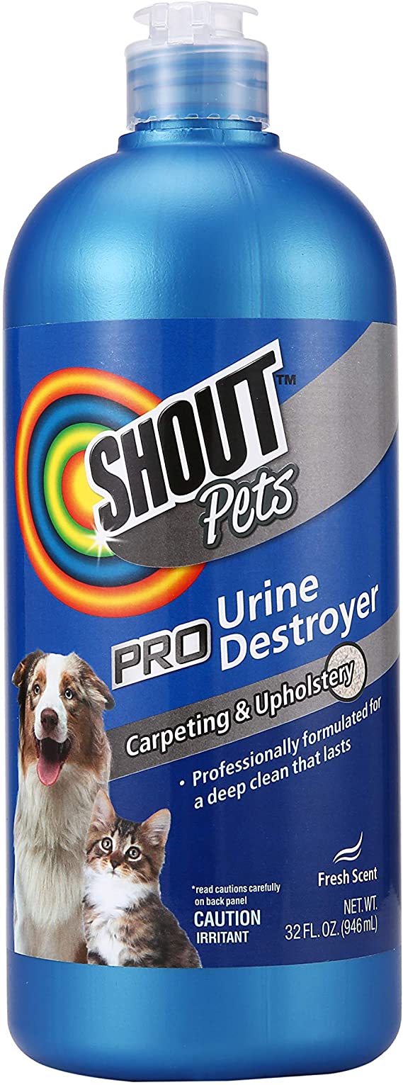 Shout Pets Pro Strength Urine Remover Carpet Cleaner for Pets in Fresh Scent | Urine Remover Carpet Cleaner for Cat and Dog Urine Stains and Odors on Carpet & Upholstery, 32oz Bottle