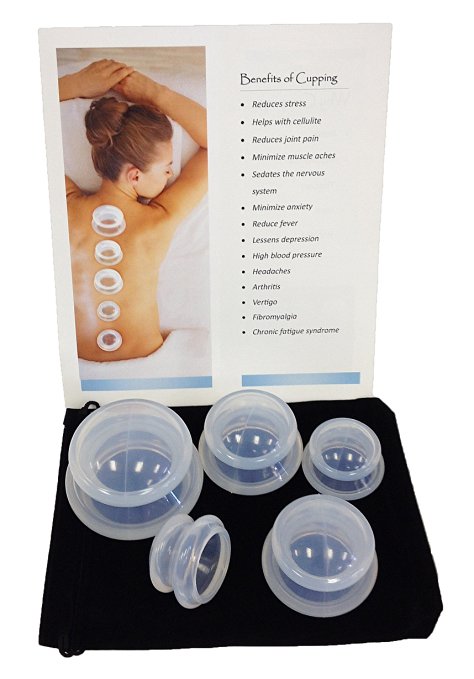 Supreme 5 Cupping Massage Set by Serene Spa - High Quality Silicone Chinese Ventosa Cup Therapy For Cellulite, Weight Loss, Anti-Aging, Muscle Soreness, Lower Back Pains, Relaxation & More