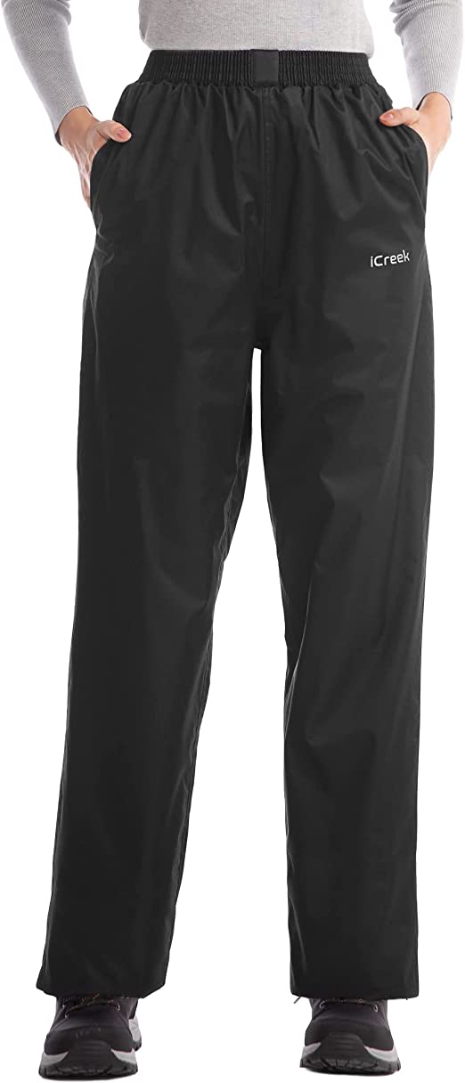 iCreek Women's Rain Pants Waterproof Breathable Windproof Lightweight Over Pants Work Rain Outdoor for Hiking, Golf, Fishing