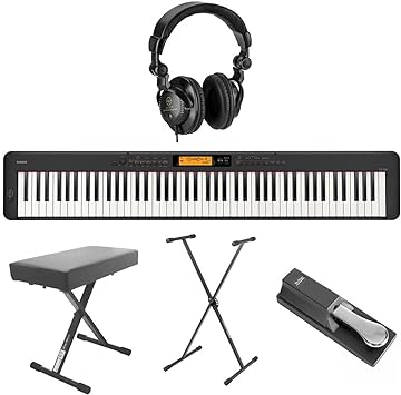 Casio CDP-S360 88-Key Compact Digital Piano Keyboard with Touch Response, Black Bundle with H&A Studio Headphones, Stand, Bench, Sustain Pedal