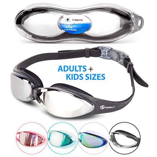 i-Sports Pro i Swim Pro Swimming Goggles – Adult and Kids Sizes - No Leaking, Anti-Fog, UV Protection, Crystal Clear Vision with Protective Case - Comfortable Fit Men, Women, Youth