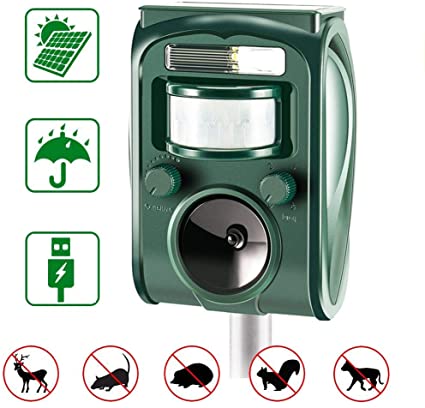 zonpor Ultrasonic Fox Repeller, Cat Repellent, Solar Powered Waterproof Outdoor Animal Repeller Deterrent for Garden