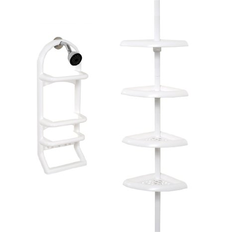 Zenna Home 7891W, 2 Piece Corner And Over-the-Showerhead Caddy Combo, White