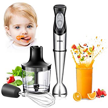 Immersion Hand Blender, 4-in-1 Multifunctional Handheld Blender with Ballon Whisk,20oz Chopper Bowl and BPA-Free Beaker for Baby Food,Smoothies,Sauces,Soup [FDA/ETL Approved]-2 Years Warranty