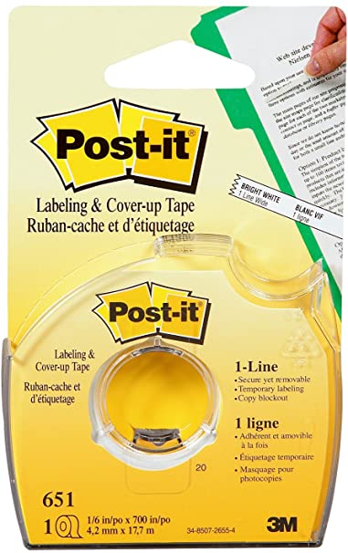 Post-it(R) Labeling and Cover-Up Tape 651, 1/6-inch x 700 Inches