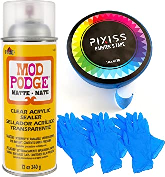 Matte Mod Podge Spray Acrylic Sealer Clear Coating Matte Paint Sealer Spray, Blue Multi-Surface Artist Painters Tape, 3 Pairs of Gloves