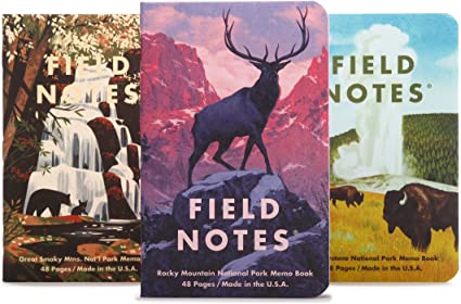 Field Notes: National Parks Series C - Rocky Mountain, Great Smoky Mountains, Yellowstone - 3 Pack - Graph Memo Book, 3.5 x 5.5 Inch