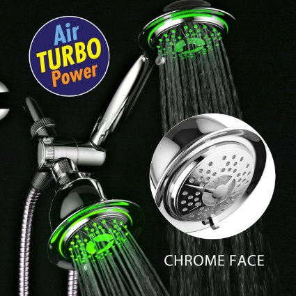 DreamSpa All Chrome 3 way LED Shower-HeadHandheld Shower Combo with Air Turbo Technology by Top Brand Manufacturer Color of LED lights changes automatically according to water temperature