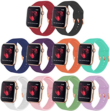 GinCoband 10PCS Sport Bands Compatible with Apple Watch Bands 40mm 44mm 38mm 42mm Watch,Soft Silicone Replacement Wristband for iWatch Series 6/5/4/3/2/1/Series SE