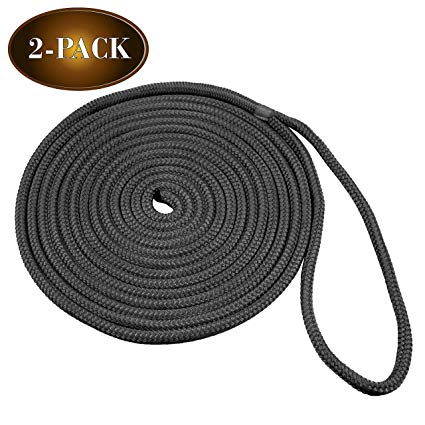 DC Cargo Mall 2 Marine-Grade Double-Braided Dock Lines | 1/2” X 20’ Double-Braided Nylon Dock Line with 12” Eyelet | Dock Line for Boats