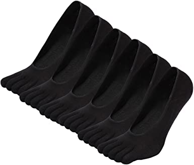 Toe Socks Low Cut No Show Cotton Running Five Fingers Socks with Silicone Heel for Womens Ladies