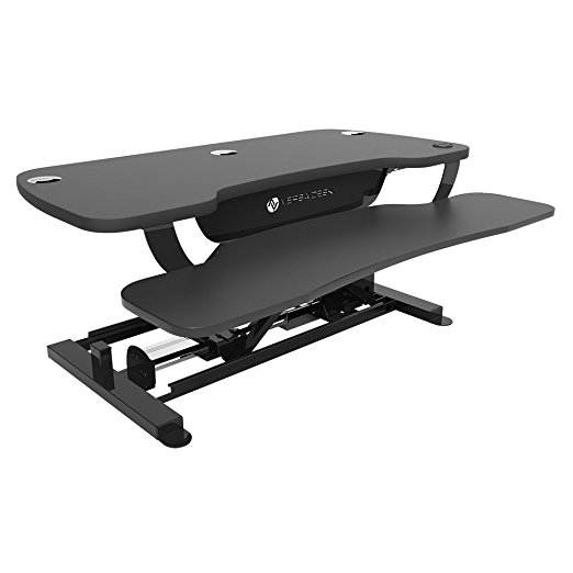 PowerDesk Electric Standing Desk Converter - Adjustable Push-Button Operation To Stand Up Easily (36 x 24, Black)