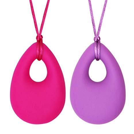 Sensory Chew Necklace for Kids, Girls - Oral Sensory Chew Toys Teether Necklace Chewing Necklace Teething Necklace - Designed for Autism, ADHD, Oral Motor Girls - BPA Free & Durable (2 Pack)