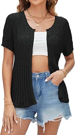 GRACE KARIN 2024 Women's Lightweight Short Sleeve Crochet Open Front Shrug Cardigan Sweaters