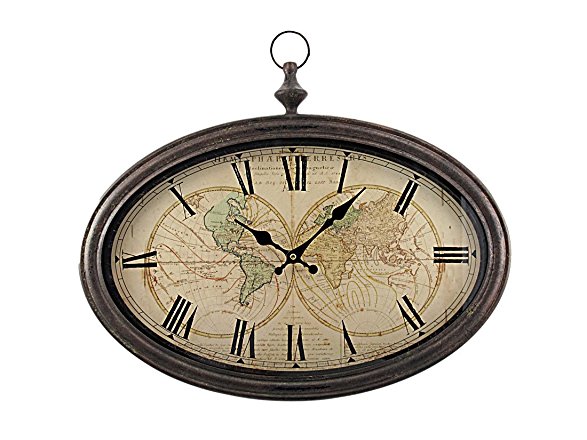 World Map Antiqued Bronze Framed Wall Clock