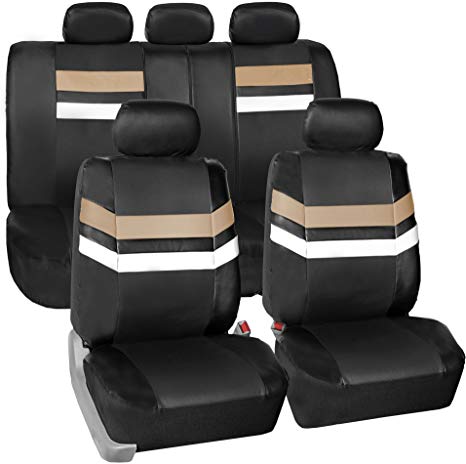 FH Group Leather Full Set Seat Covers Beige Airbag Safe PU006BEIGE115 & Split Bench Ready