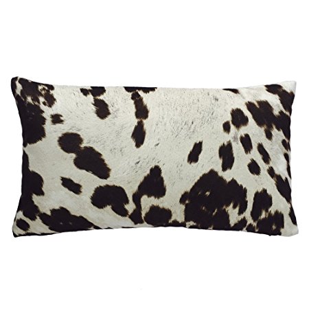 Chloe & Olive Cow Cow Abunga Chocolate Milk Collection Faux Fur Cowhide and Faux Suede Reversible Decorative Pillow Cover, 12 by 20", Dark Brown/Cream