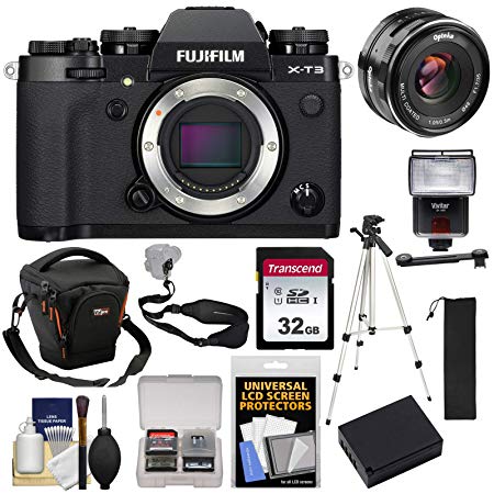Fujifilm X-T3 4K Wi-Fi Digital Camera Body (Black) with 35mm f/1.7 Lens   32GB Card   Battery   Case   Flash   Tripod  Kit