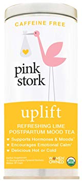 Pink Stork Uplift: Refreshing Lime Postpartum Mood Tea -USDA Organic Loose Leaf Herbs in Biodegradable Sachets, Balances Hormones, Encourages Emotional Calm, Restores Nutrients -30 Cups, Caffeine Free