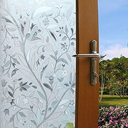 Coavas Flowers Static Cling Window Film Frosted Privacy Window Film,35-inch by 78.7-inch