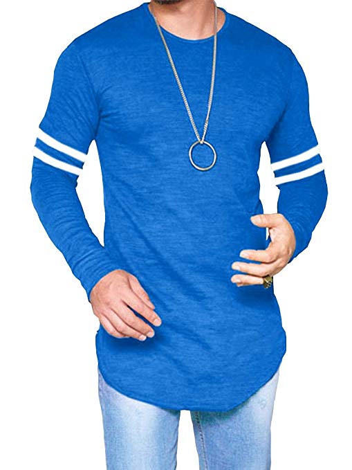 Makkrom Mens Hipster Slim Fit Long Sleeve Stretchy T Shirt Solid Pullover Tops