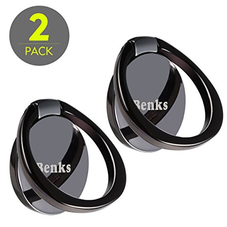 [2 Pack] Benks Magnetic Cell Phone Finger/ Ring/ Grip Stand Holder For iPhone 7/ 7 Plus/ SE/ 6S/ 6/ 6S Plus/ 6 Plus, Samsung Galaxy S8 Plus/ S7/ Google Pixel XL, Work with Car Mount (Black)