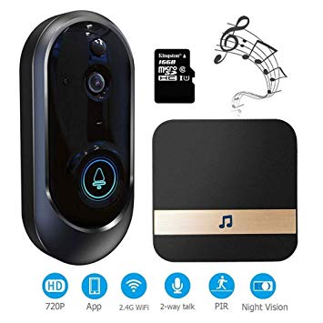 leegoal Smart Wifi Video Doorbell, Wireless Home Security Camera with Indoor Chime, 720P HD Real-Time Two-Way Talk, Night Vision, PIR Motion Detection, 16G SD Card, App Control for iOS and Android