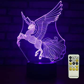 TOORGGOO Unicorn Toy Night Light with Remote Control & Smart Touch, 7 Colors Change LED 3D Optical Illusion Light, Birthday & Xmas Gift for Age 2 3 4 5 6 7  Year Old Girls or Kids.(Unicorn2