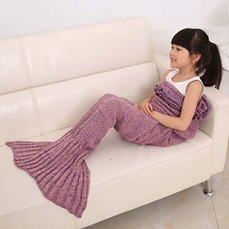 Es Unico® Knitted Mermaid Tail Blanket for Adult and Kids (Kids' Pink)
