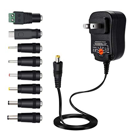 Outtag 12W Universal AC DC Adapter 3V 4.5V 5V 6V 7.5V 9V 12V Multi Voltage Switching Power Supply Cord for Household Electronics LED Light Strip CCTV IP Camera Router Bluetooth Speaker Hub Smartphone