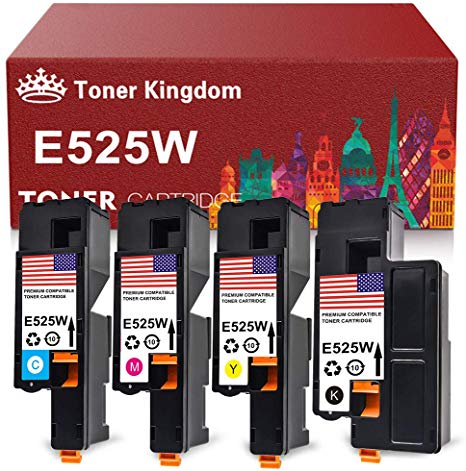 Toner Kingdom Compatible Toner Cartridge Replacement for Dell E525W E525 525w to use with E525w Wireless Color Printer for 593-BBJX 593-BBJU 593-BBJV 593-BBJW (4 Pack)