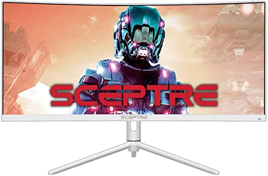 Sceptre 30" Curved Ultrawide Monitor 2560 x 1080 up to 200Hz DisplayPort HDMI 1ms AMD FreeSync Premium 99% sRGB Picture by Picture/PIP, Build-in Speakers White 2022 (C305B-FUN200W)