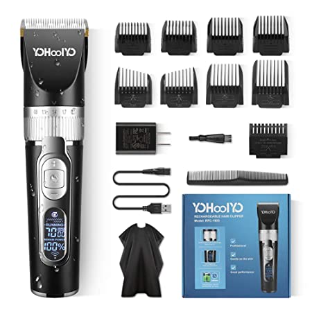 YOHOOLYO Hair Clippers for Men Hair Trimmer Cordless Beard Trimmer Hair Cutting Kit LED Display Rechargeable Waterproof Quiet