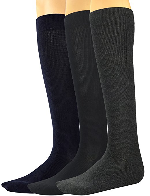 Yomandamor Men's Mild(8-15 mmHg) Compression Socks(3 Pair Packs) Size 10-13 (3 Color) - Calf For Running, Cycling, Maternity, Travel