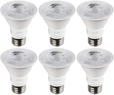 (Pack of 6) KOR LED PAR20 Light Bulbs, 8W (Replaces 50W 50PAR20), E26 Base, Waterproof Indoor/Outdoor Use, UL & Energy Star (5000K Day-Light)