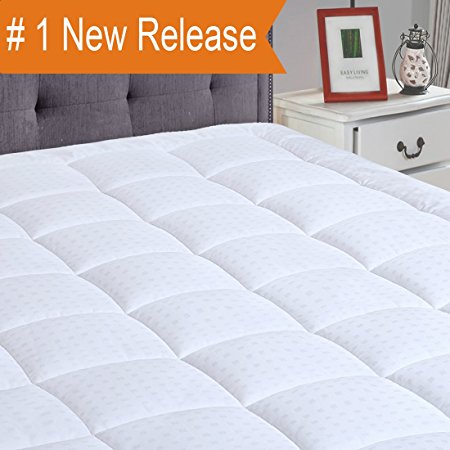 Fitted Quilted Mattress Pad Cover(8-21”Deep Pocket)-Hypoallergenic Cotton Down Alternative Mattress Topper King