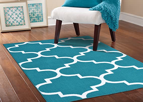 Garland Rug Quatrefoil Area Rug, 5 by 7-Feet, Teal/White