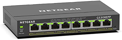 NETGEAR PoE Switch 8 Port Gigabit Ethernet Plus Network Switch (GS308EPP) - with 8 x PoE  @ 123W, Desktop or Wall Mount