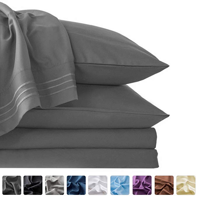 LIANLAM California King Bed Sheets Set - Super Soft Brushed Microfiber 1800 Thread Count - Breathable Luxury Egyptian Sheets 16-Inch Deep Pocket - Wrinkle and Hypoallergenic-6 Piece（Dark Grey）