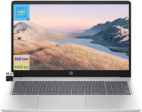 HP 2023 Newest Chromebook Laptop Student Business, 15.6" HD Display, Quad-Core Intel N200 Processor(Upto 3.7GHz), UHD Graphics, 8GB RAM, 64GB eMMC,HD Webcam,WiFi, Long Battery,Chrome OS MarxsolCables