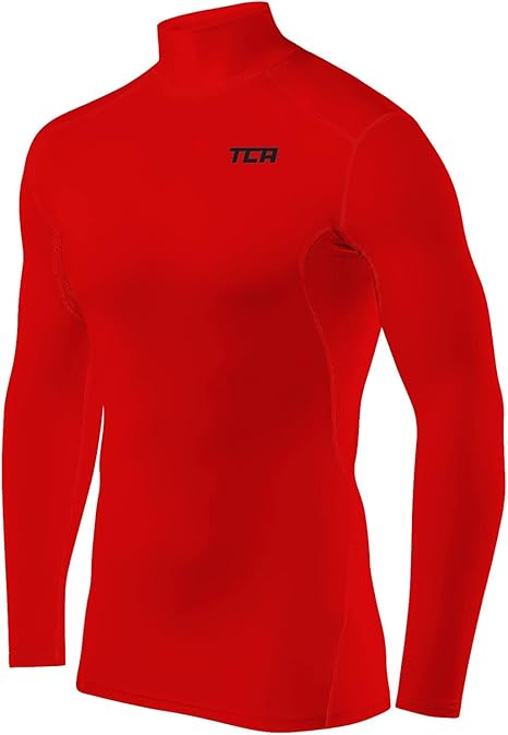 TCA Men's HyperFusion Compression Base Layer Top Long Sleeve Under Shirt - Mock Neck/Crew Neck