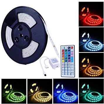 Miheal Waterproof 5050 SMD 32.8ft (10m) RGB LED Strip Light Kit, Color Changing Black PCB Rope Lights 44-key IR Controller  Power Supply for Home,Kitchen,Truck and Bedroom Decoration(White PCB)
