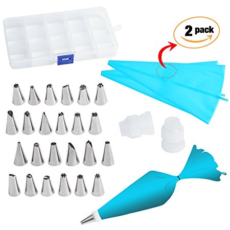 Cake Decorating Piping Nozzles Tips Set 24 Pieces Icing Tips with Couplers and Reusable Pastry Bag Kit for Cakes Cupcakes Cookies Baking Maker Decoration by Ouway