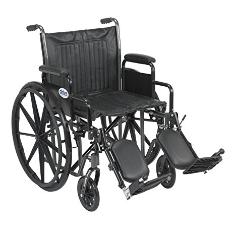 Drive Medical Silver Sport 2 Wheelchair with Various Arms Styles and Front Rigging Options, Black, 20"